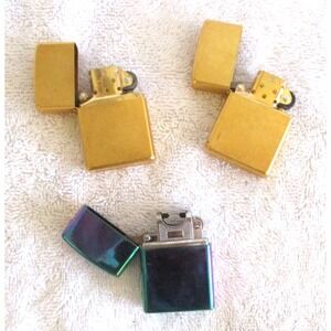 Lot of 3 Lighters 2 Gold Zippo 2003 Bradford PA and 1 Iridescent Electric Arc